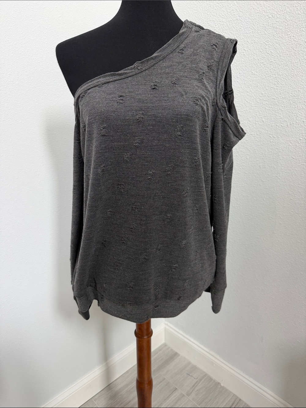 BiBi Charcoal Distressed Cold-Shoulder Off One Shoulder Sweater large grunge